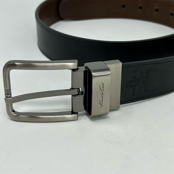 Kenneth Cole Men's Black Italian Leather Dress Belt Size 36 Silver Tone Buckle - Picture 5 of 10